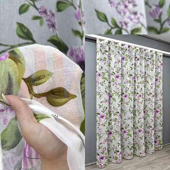 Тюль VR-Textil 1802т Flora Батист Белый с сиреневым и зеленым 300х270 см (40-103) Киев
