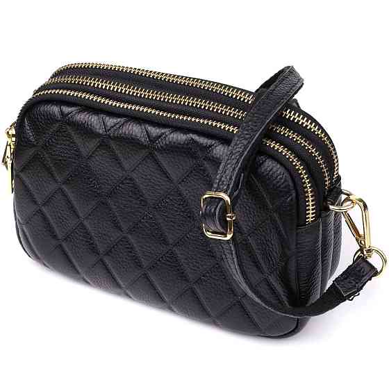 Сумка из натуральной кожи с тремя отделениями для женщин Vintage 22890 Черный Киев