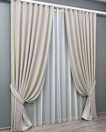 Комплект штор VR-Textil Мікровелюр Petek 150х270 2шт і Тюль 400х270 2019ш-1153т Тауп з білим 71-156/3 Київ