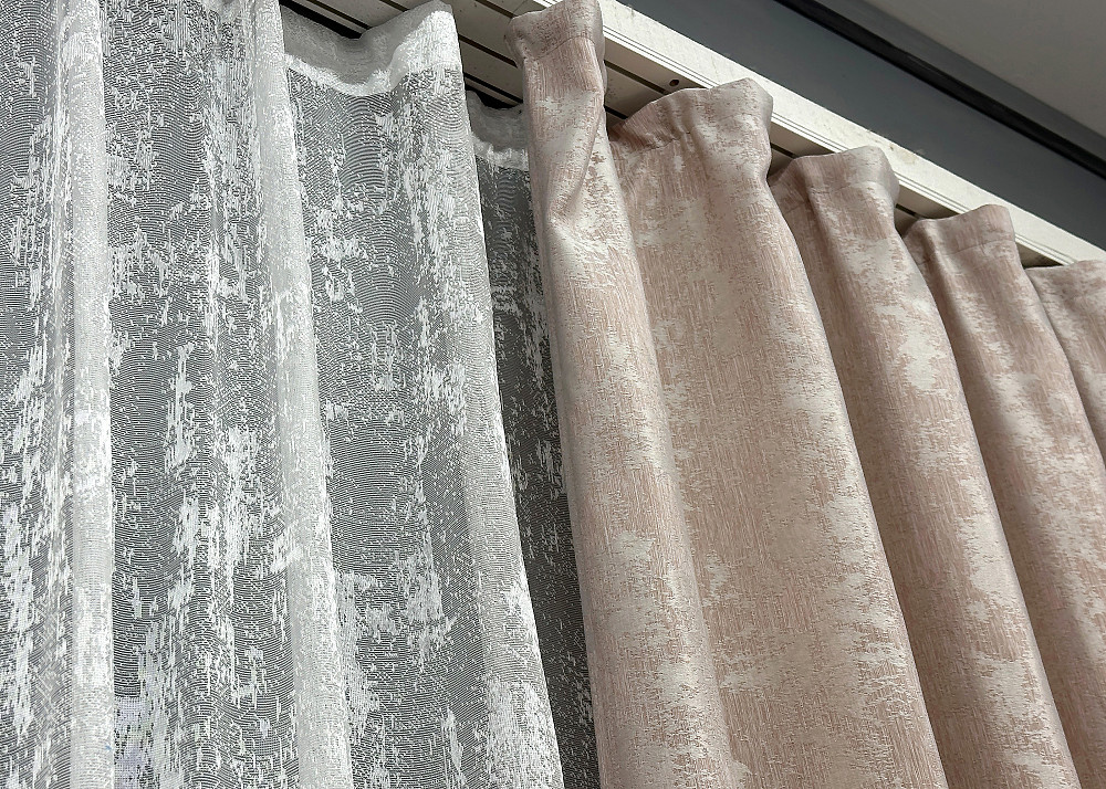 Комплект штор VR-Textil Жаккард Мармур 100х270 2шт и Тюль 300х270 1290ш-1400т Бежево-пудровый с белым 71-120/1 Киев - изображение 8