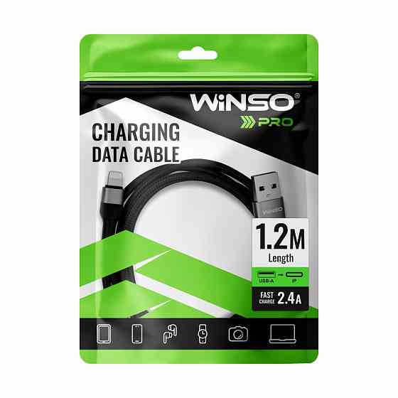 Кабель Winso Pro USB to Lightning TPE+плетіння 1,2м чорний Львів
