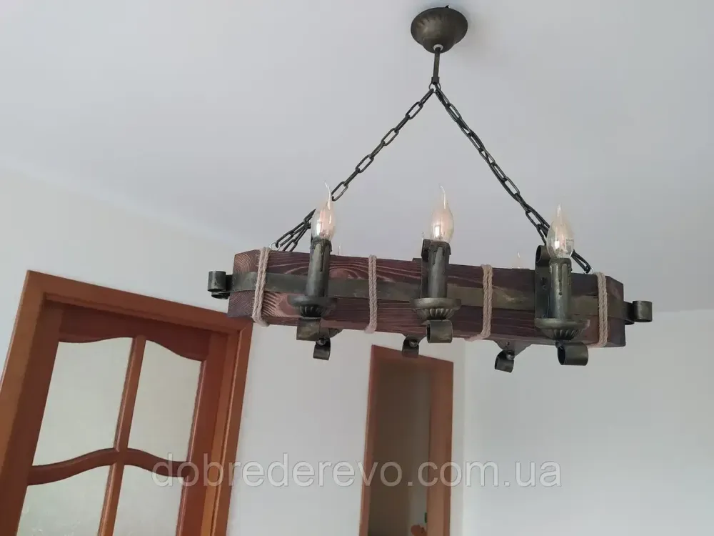 Люстра дерев'яна балка на 6 свічок Вижниця - фото 1