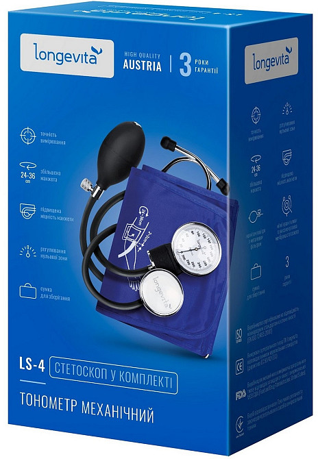 Механічний тонометр Longevita LS-4 (стетоскоп у комплекті) (5929741) Київ - фото 11