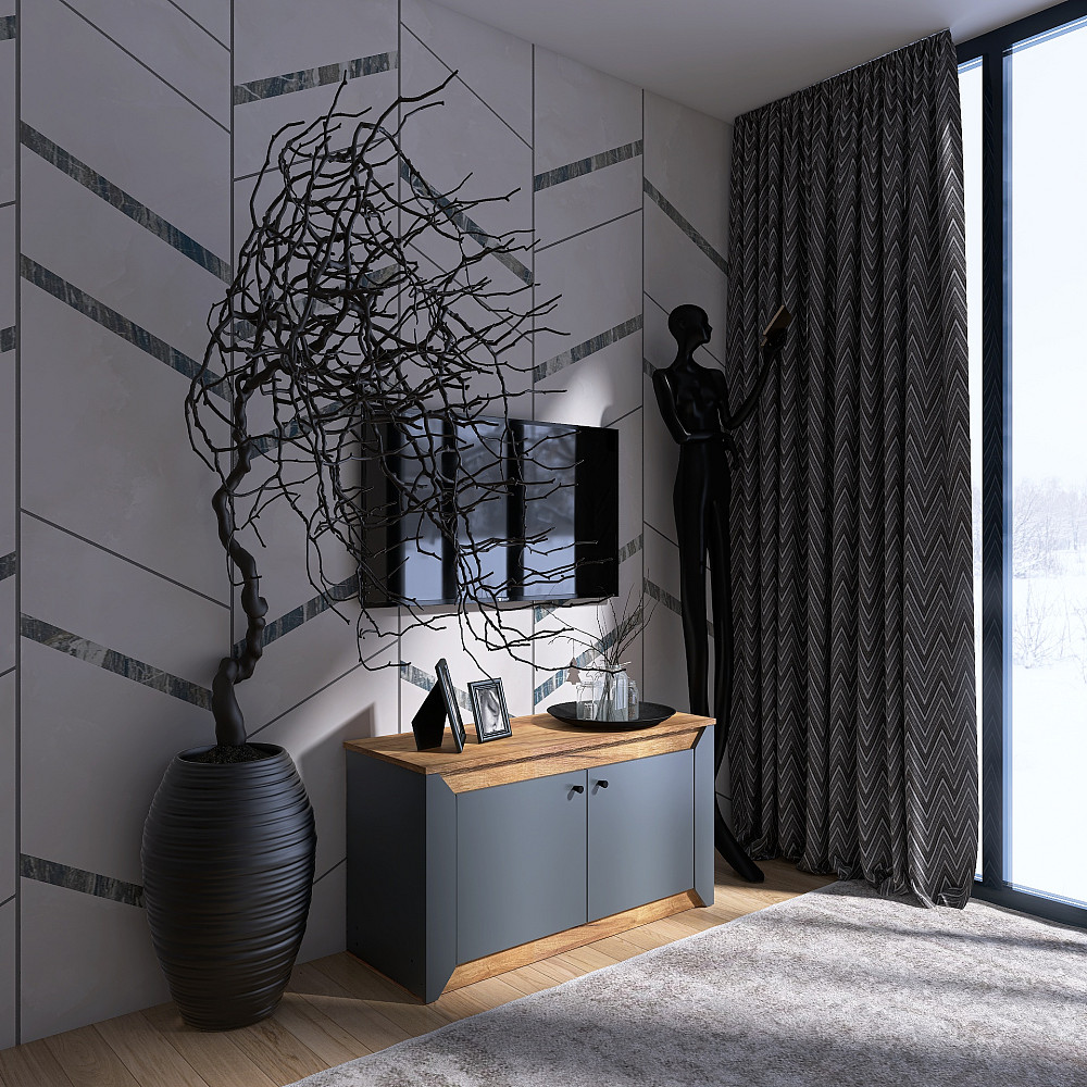 Тумба 2-х дверная закритая Эверест Нордик-980 98х38х53 см Графит + Дуб крафт золотой (DTM-5526) Львов - изображение 3