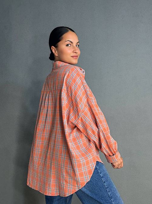 Рубашка женская A-N 7866 супероверсайз в клетку широкая, оранжевий, one size Киев - изображение 13
