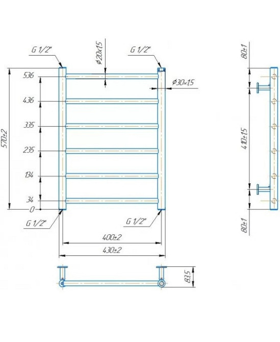 Водяна рушникосушка Mario INOX Флет 570х430/400 Київ - фото 5