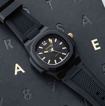 Чоловічий наручний годинник Skmei 1717 (Чорні з золотом) Вінниця