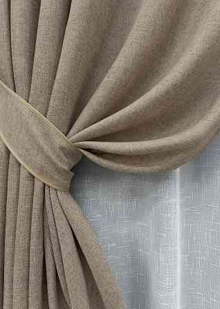 Комплект штор VR-Textil Лен Мешковина 200х270 2шт и Тюль 600х270 113ш-115т Светло-кофейный с белым 71-053/7 Киев