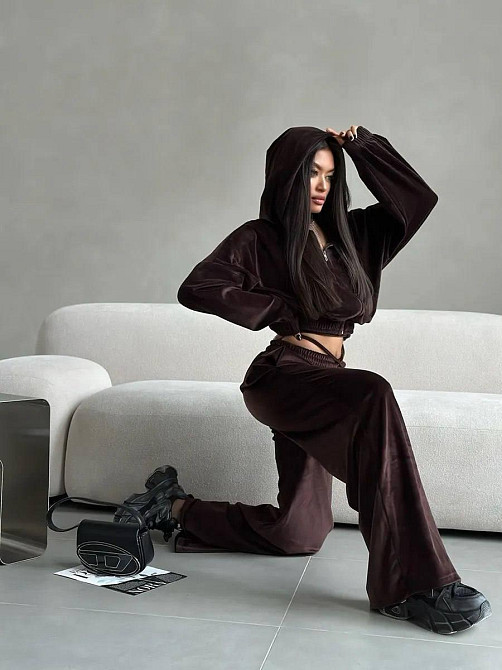 Женский стильный повседневный велюровый костюм плюш-велюр Шоколад, 44/46 Одесса - изображение 4