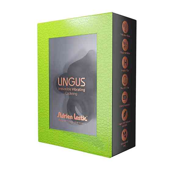 Ерекційне віброкільце Adrien Lastic Lingus Black з язичком і щіточкою для стимуляції клітора Sex Aura Київ