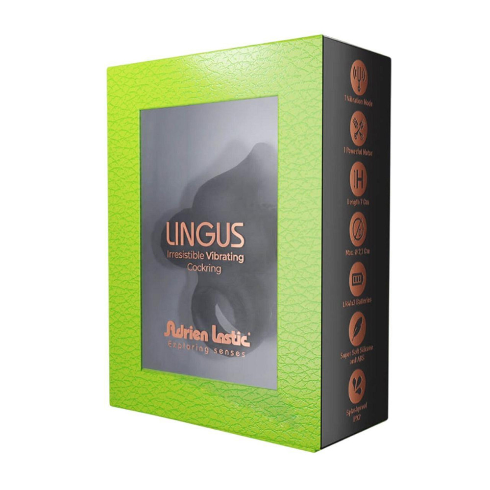 Ерекційне віброкільце Adrien Lastic Lingus Black з язичком і щіточкою для стимуляції клітора Sex Aura Київ - фото 3