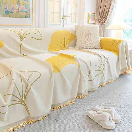 Плед покрывало на диван или кровать,чехол накидка 180х230 см для мягкой мебели см желтый с белым Каменец-Подольский