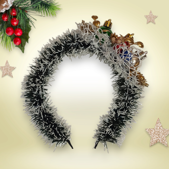 Обруч новогодний на голову с мишуры и новогодними игрушками универсальный размер разноцветный ручная работа Киев