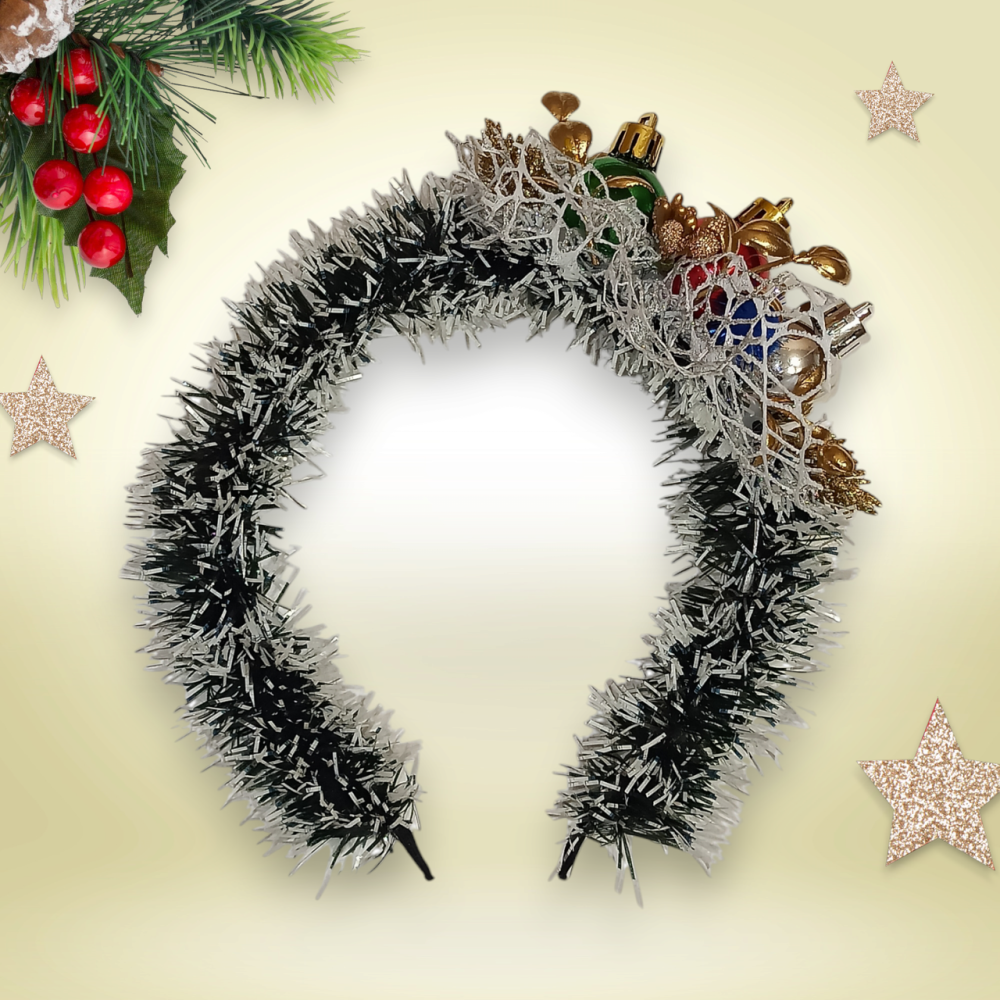 Обруч новорічний на голову з мішурою і новорічними іграшками, універсальний розмір, різнокольоровий ручна робота Київ - фото 1
