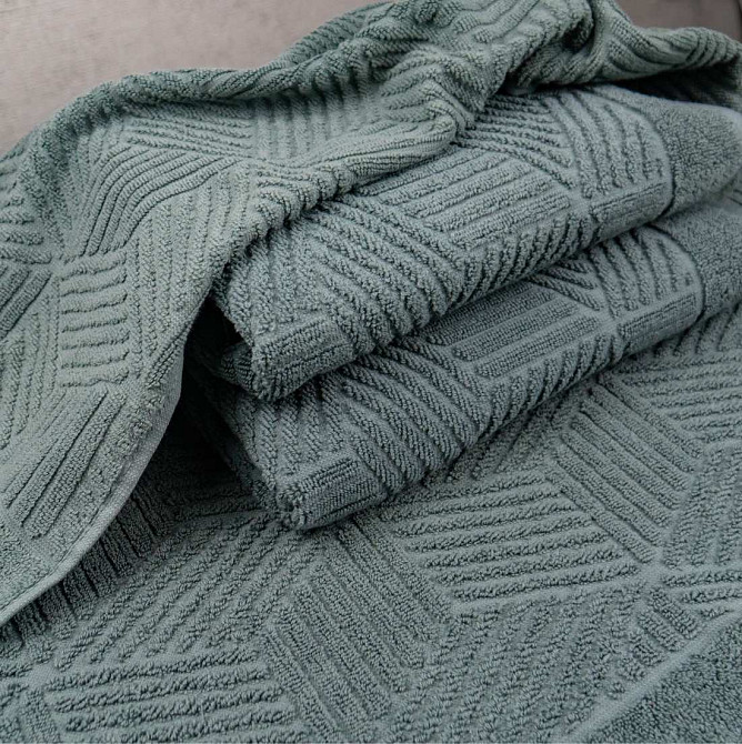 Комплект махрових рушників Уельс 3шт GM Textile 50х90см, 50х90см, 70х140см 500г/м2 (Темно-М'ятний) Суми - фото 7