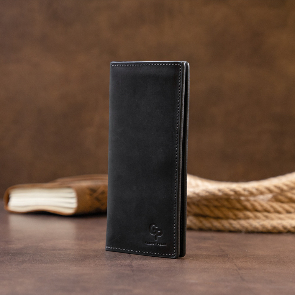 Вертикальный бумажник матовый на магнитной кнопке Черный (GRANDE PELLE) Киев - изображение 2