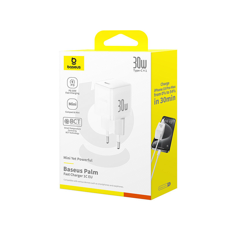Мережевий зарядний пристрій Baseus Palm Fast Charger 1C 30W EU Moon White Одеса - фото 2