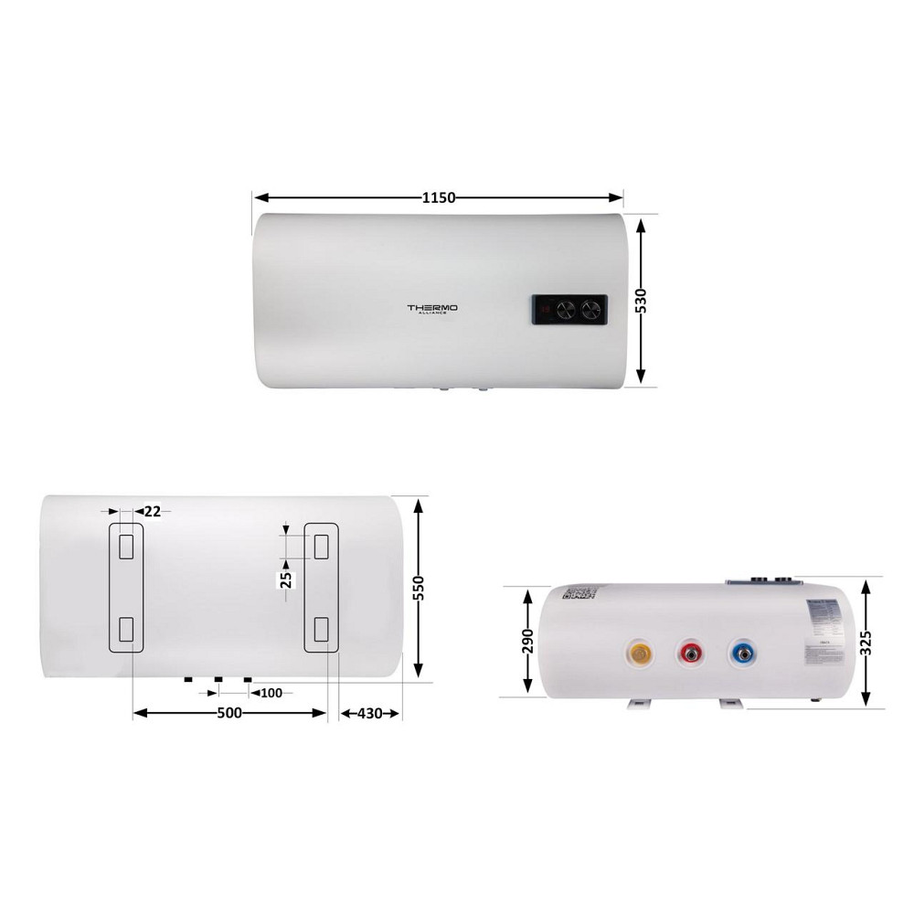 Водонагреватель электрический Thermo Alliance 100 л плоский горизонтальный, мокрый ТЭН 2 кВт (0,8+1,2) DT100H20G(PD) Киев - изображение 2
