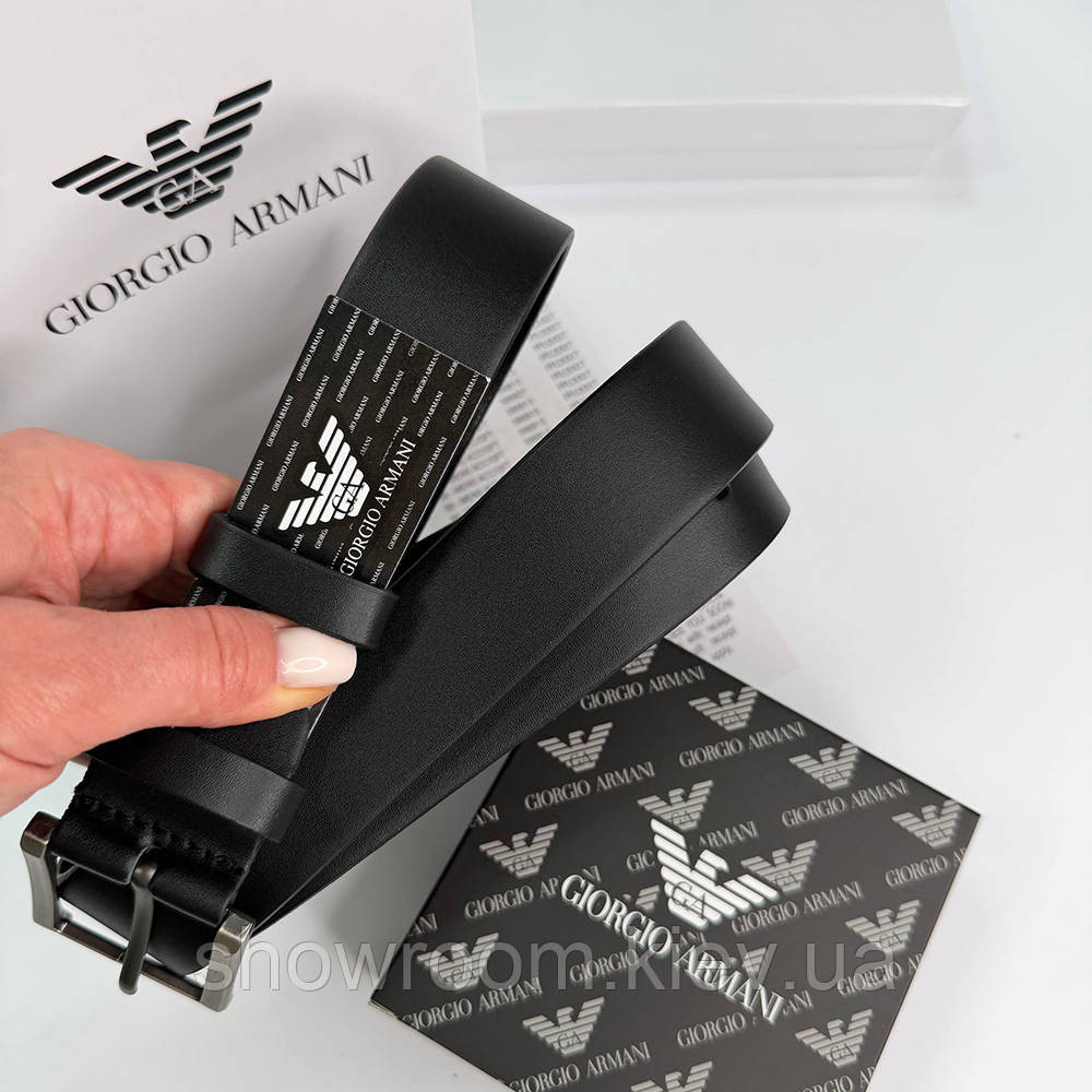 Чоловічий шкіряний брендовий ремінь Armani (304) чорний Київ - фото 7