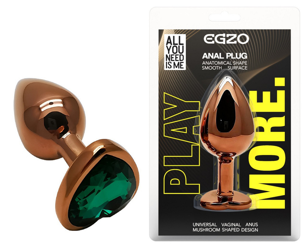 Анальна пробка з кристалом EGZO - Dark Gold Heart Plug Marine, size S Sex Aura Київ - фото 1