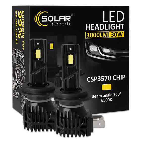 Автолампа Solar LED H7 12V 30W 3000Lm 6500K CSP3570 2шт Львів