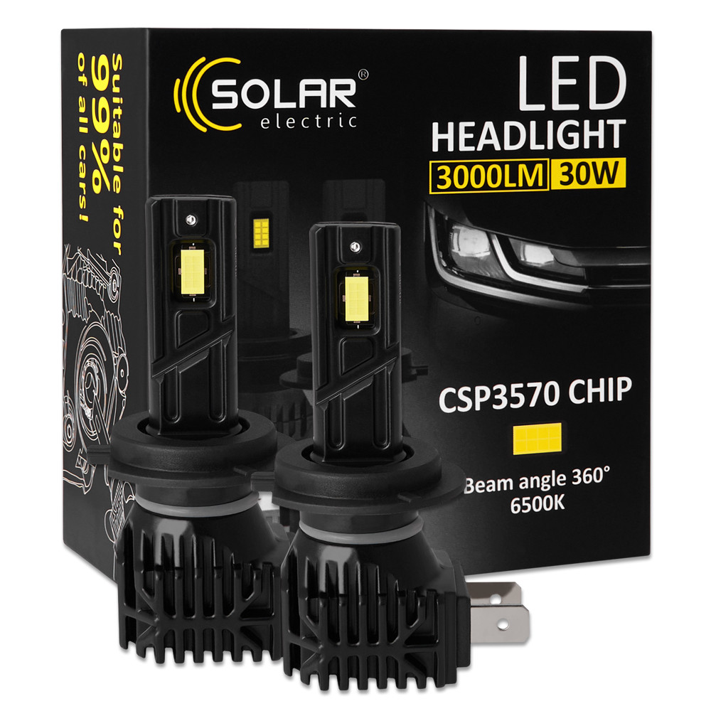 Автолампа Solar LED H7 12V 30W 3000Lm 6500K CSP3570 2шт Львів - фото 1