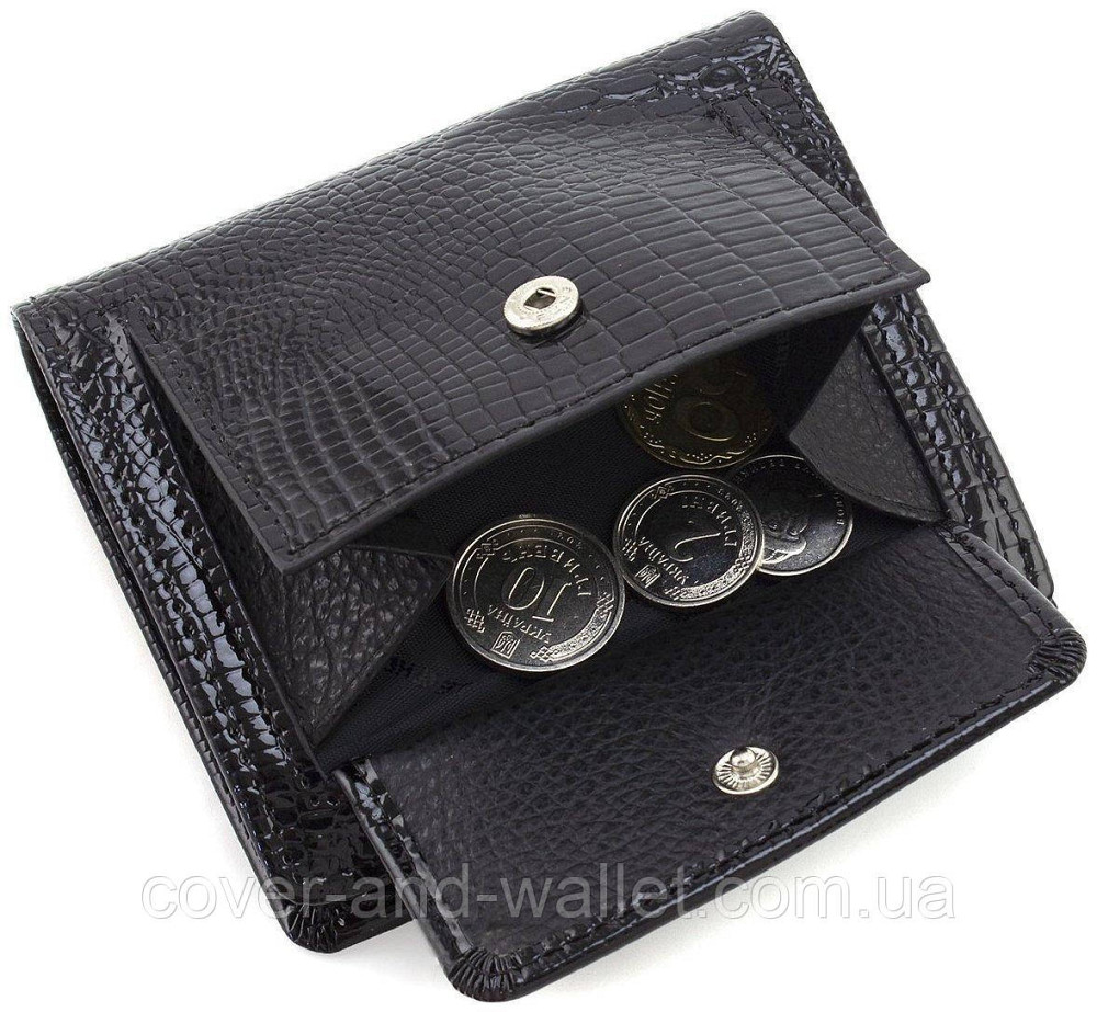 Женский лаковый кожаный кошелек не большого размера красного цвета на много карточек ST AE 415 Черный Киев - изображение 3