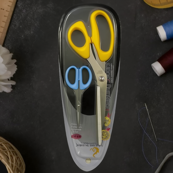 Ножиці кравецькі з нержавіючої сталі з пластиковою ручкою для шиття, набір ножиць 2в1, жовтого кольору Кам'янець-Подільський