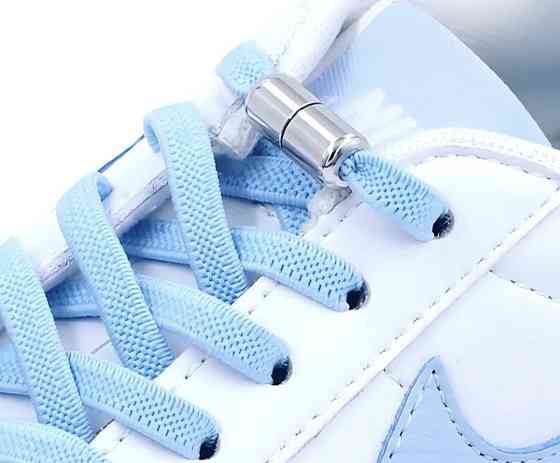 Шнурки эластичные без завязок с металлическими застежками Голубой Смела