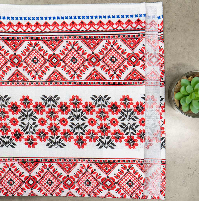 Рушник вафельний з принтом вишивки та червоними квітами GM Textile 35х61см 180г/м2 (Біло-червоний) Суми - фото 2