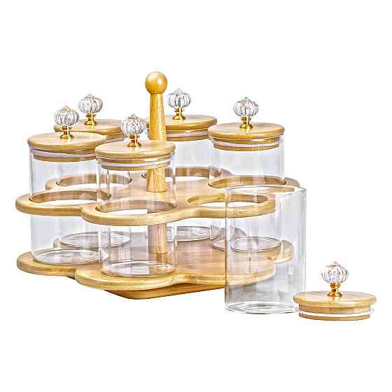 Банки для сипучих продуктів набір із 6 штук по 580 мл на дерев'яній підставці HP16292 Коломия