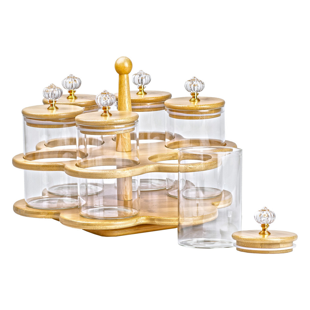 Банки для сипучих продуктів набір із 6 штук по 580 мл на дерев'яній підставці HP16292 Коломия - фото 3