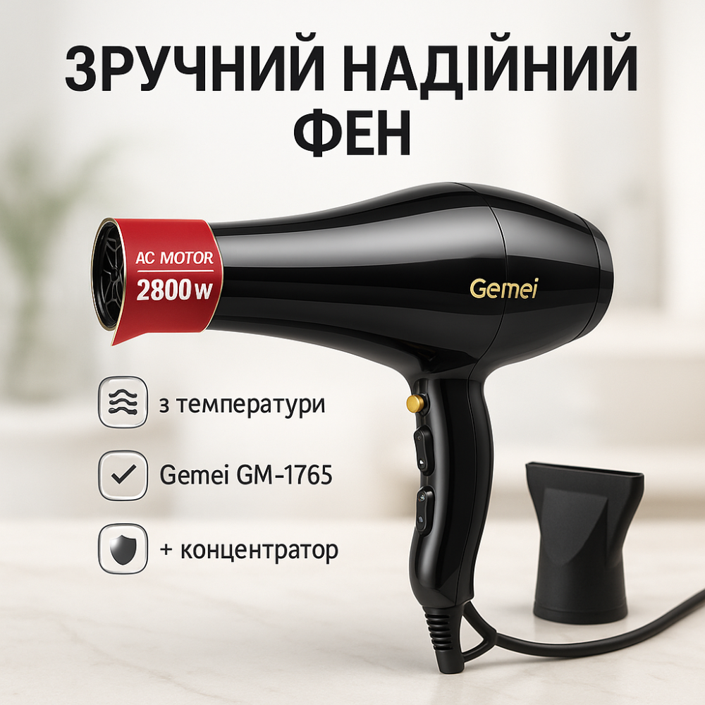 Фен без шкоди для волосся Gemei, Хороший потужний фен, Фен для дому та салону Хороший дому KI-13 Львів - фото 13