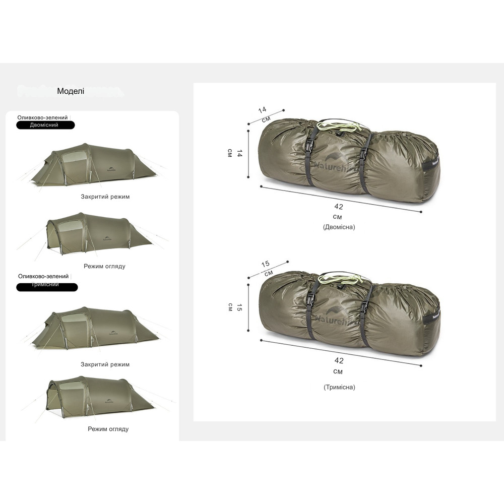 Намет двомісний Naturehike Opalus, UL, CNK2450WS036, темно-зелений Киев - изображение 17