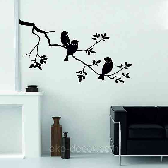 Декоративное настенное Панно «Птички на ветке», Декор на стену 110*62 см, Черный Киев