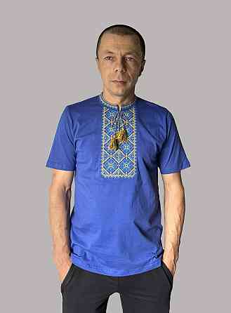 Чоловіча синя футболка вишиванка з жовтою вишивкою 5XL Київ