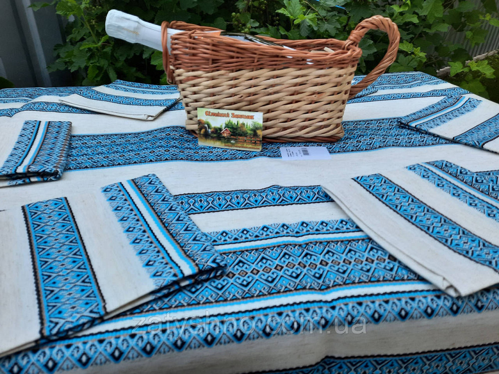 Набір скатертини і серветок вишитих блакитних Київ - фото 2
