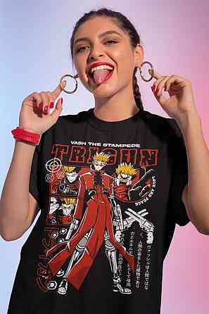 Футболка для хлопчика з аніме принтом Трігун Васх Стампеде Моон оверсайз (зріст від 165 до 180) Чорний AnimeJ0099m Дніпро