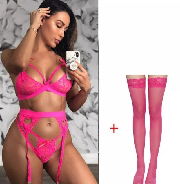 Комплект нижнего белья с чулками кружевной женский S розовый Киев - изображение 2