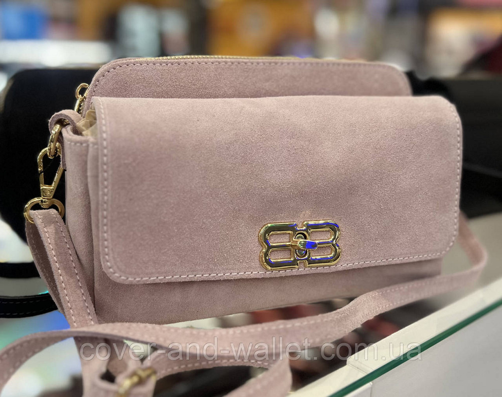 Красивая пудровая сумка кросс-боди из натуральной замши Virginia Conti Киев - изображение 2