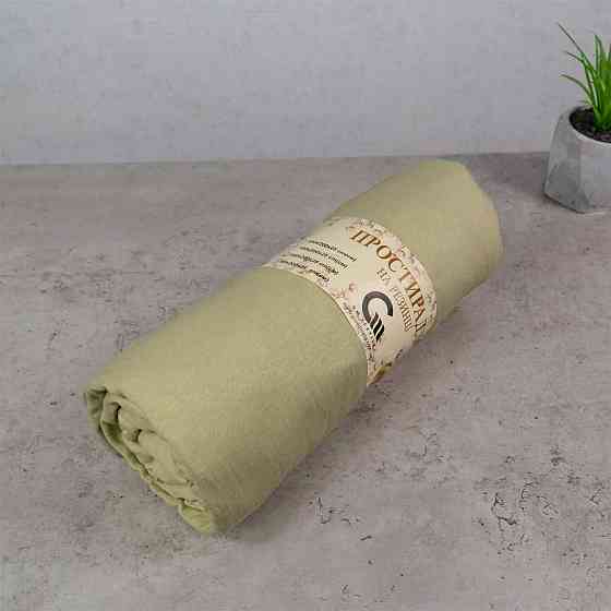 Простынь на резинке трикотажная GM TEXTILE 160х200х25см 120г/м2 (Оливковый) Сумы