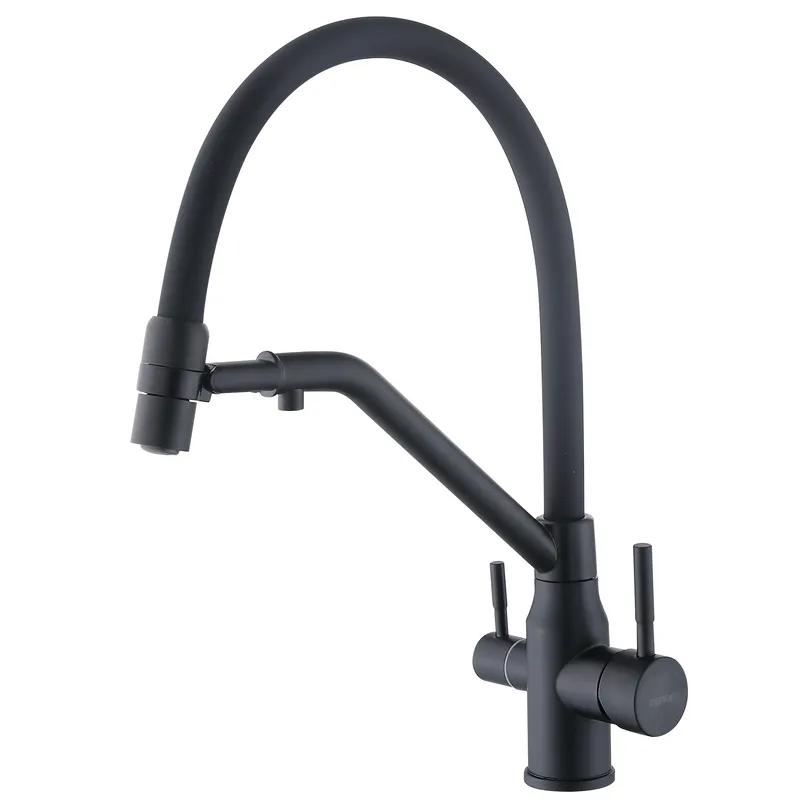 Кухонный смеситель Zerix MAG-021 Black Refl.Black с силиконовым изливом из нержавеющей стали SUS304 с выводом для питьевой воды Харьков - изображение 1