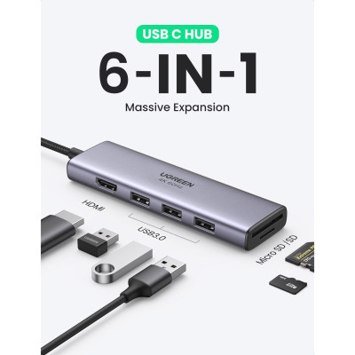 Концентратор Ugreen USB3.1 Type-C to HDMI 4K60Hz/USB 3.0х2/SD/TF/PD 100W 5-in-1 CM511 (60383) Винница - изображение 2