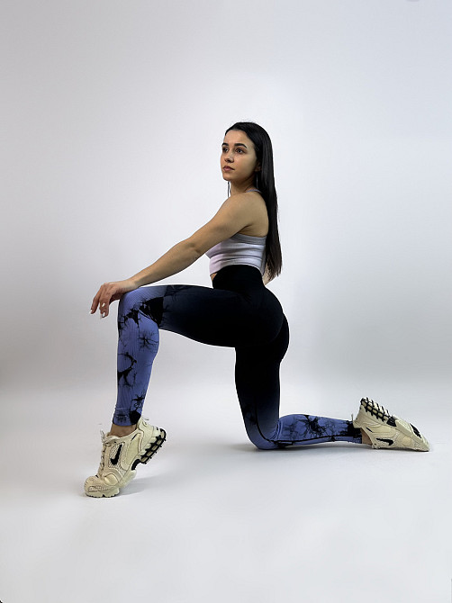 Жіночі спортивні легінси пуш ап (push up) мармурові з високою посадкою Gradient Marble фіолетові Одеса - фото 7