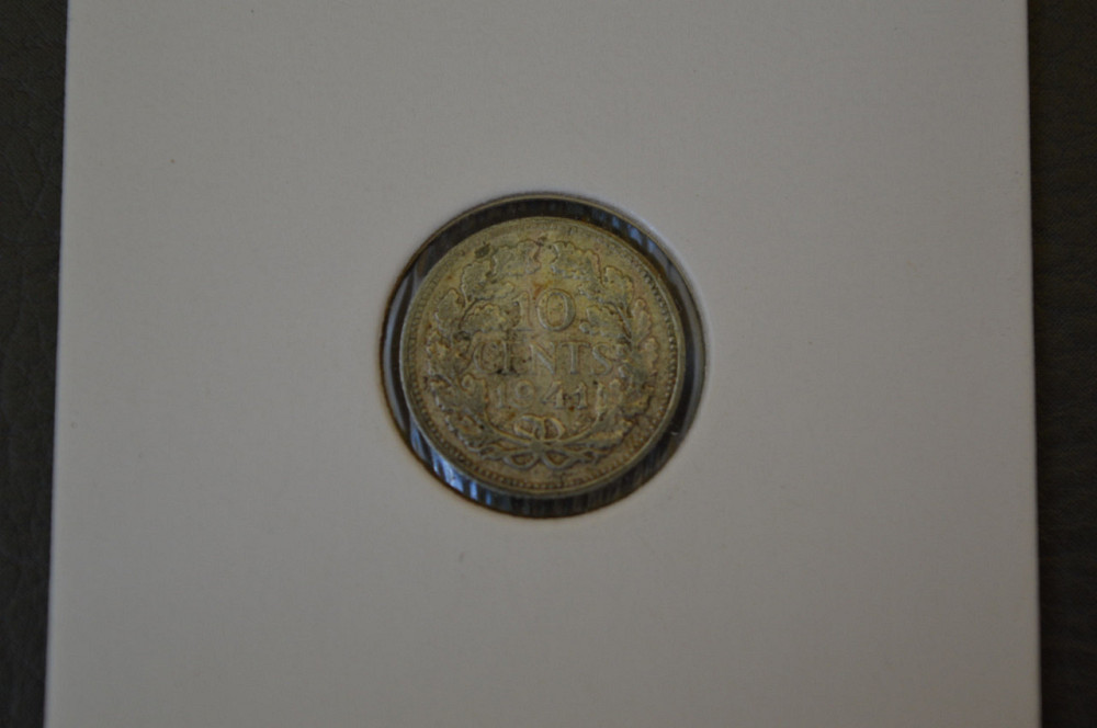 Нідерланди 10 центів 1941 рік ( срібло ) холдер Полтава - фото 1