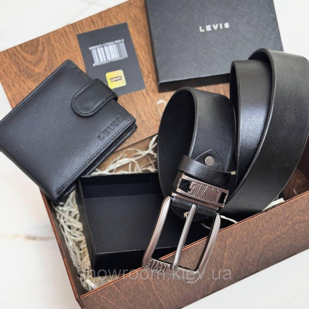 Мужской подарочный набор портмоне и ремень в деревянной коробке Levis (518) Киев - изображение 5