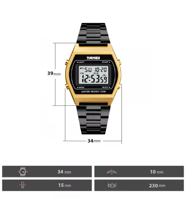 Наручные электронные ретро часы Skmei 1328 Золотистый Винница - изображение 5