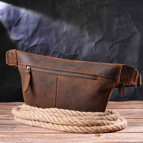 Винтажная поясная сумка из натуральной кожи 21294 Vintage Коричневая Киев