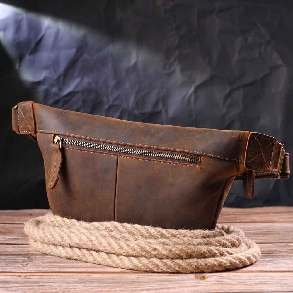 Вінтажна поясна сумка з натуральної шкіри 21294 Vintage Коричнева Київ - фото 2