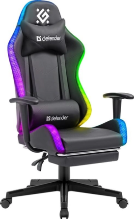 Геймерське крісло Defender Watcher поліуританове з RGB підсвічуванням та підніжкою (Чорне) Вінниця